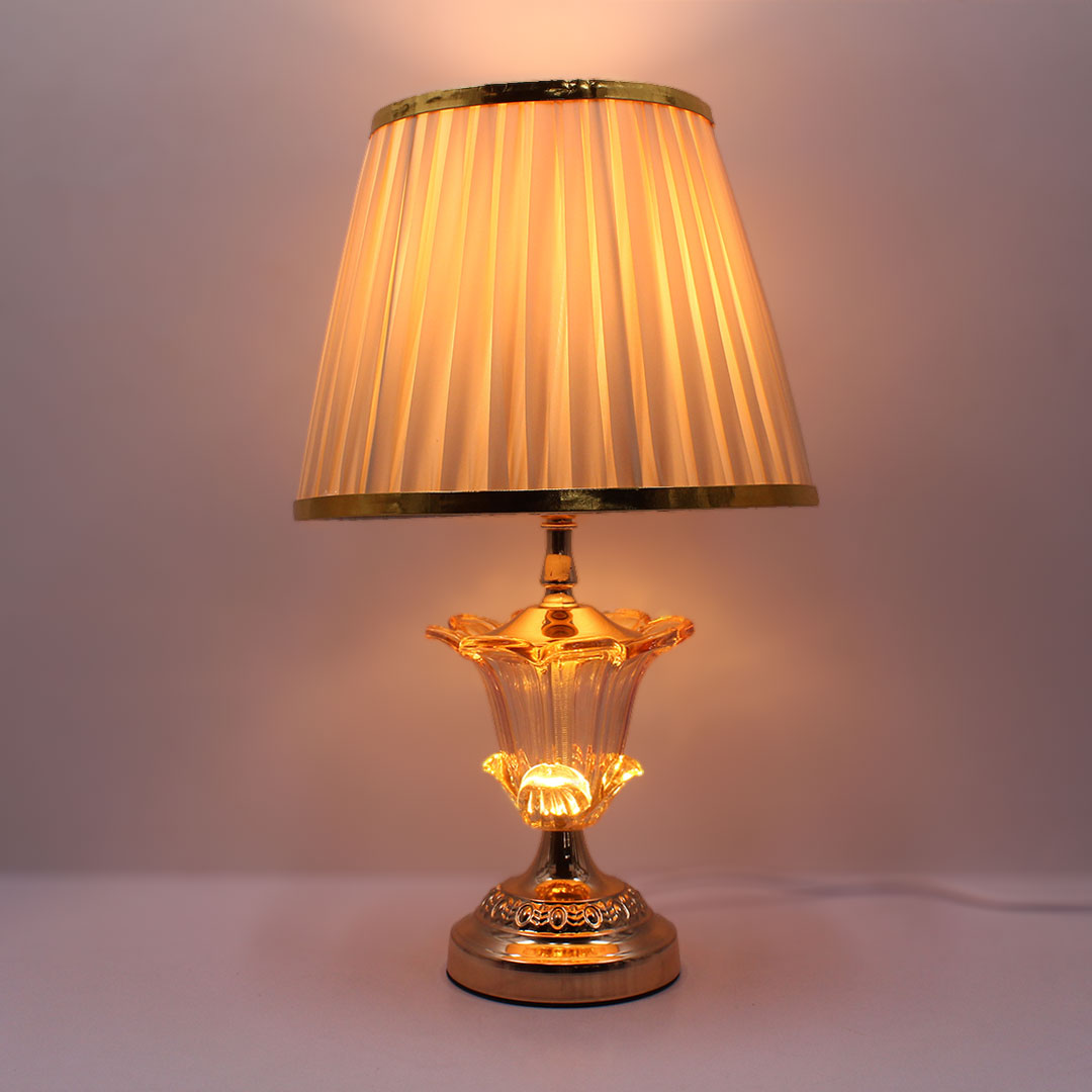 Elare Luxury Crystal Table Lamp with Beige Fabric Shade