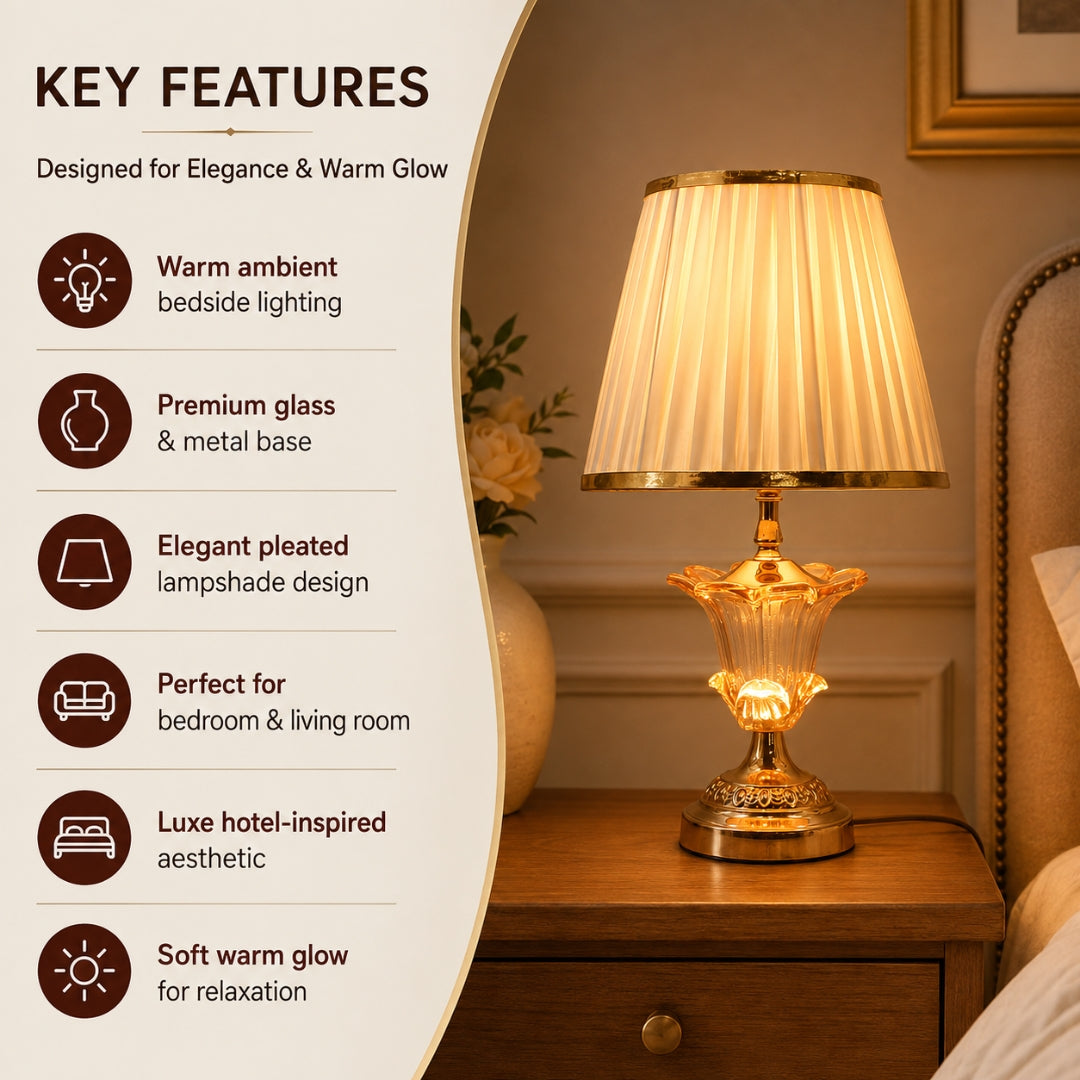 Elare Luxury Crystal Table Lamp with Beige Fabric Shade