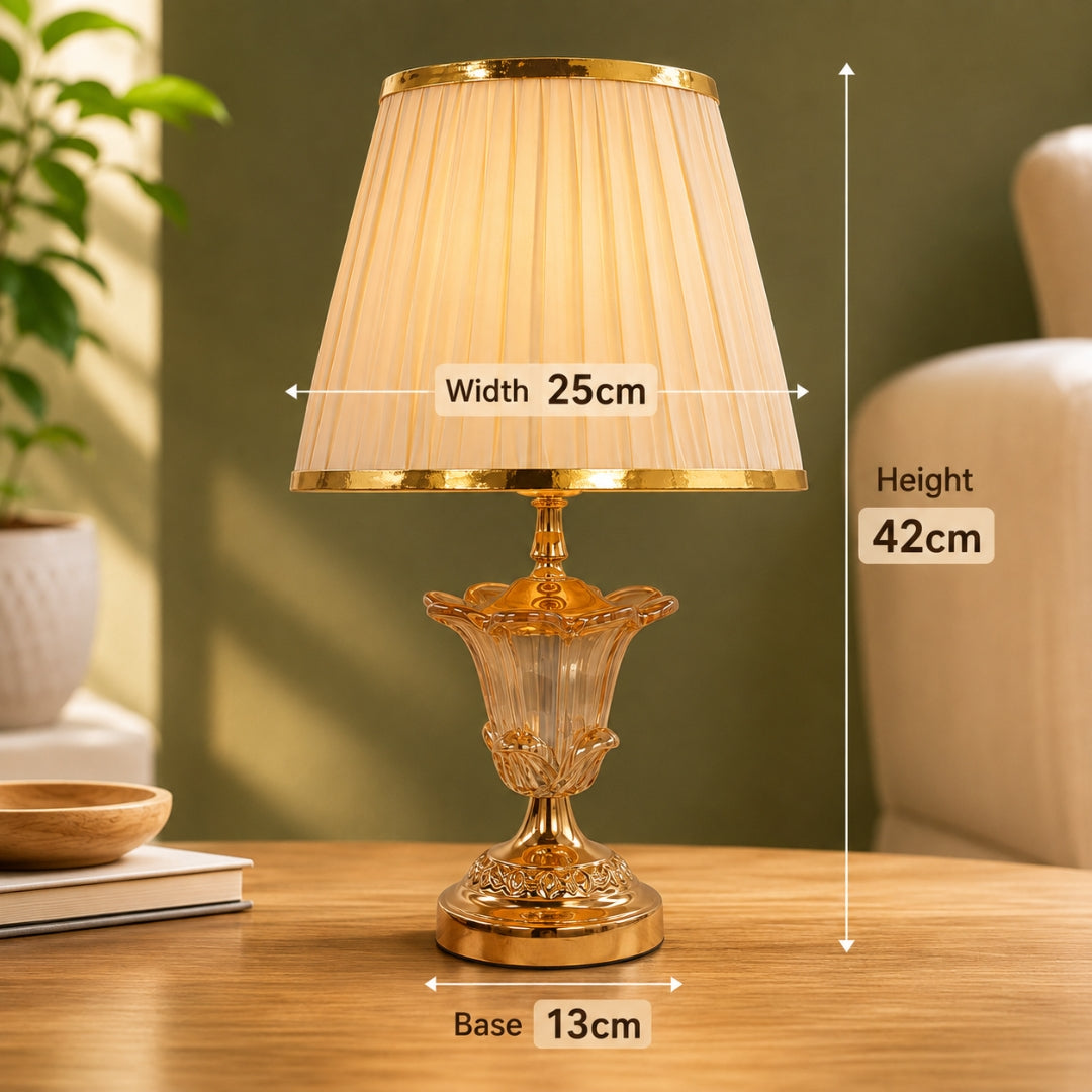 Elare Luxury Crystal Table Lamp with Beige Fabric Shade