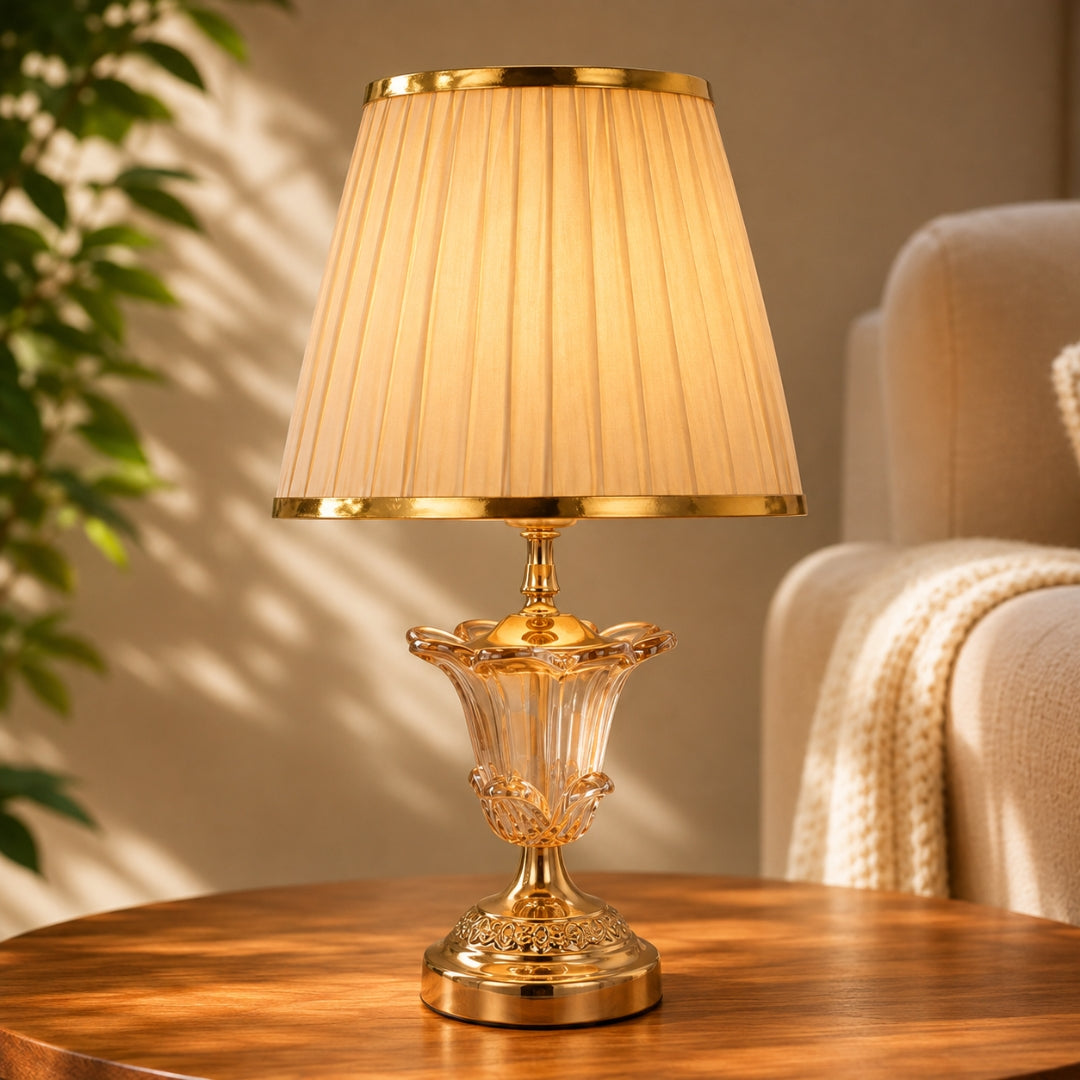 Elare Luxury Crystal Table Lamp with Beige Fabric Shade