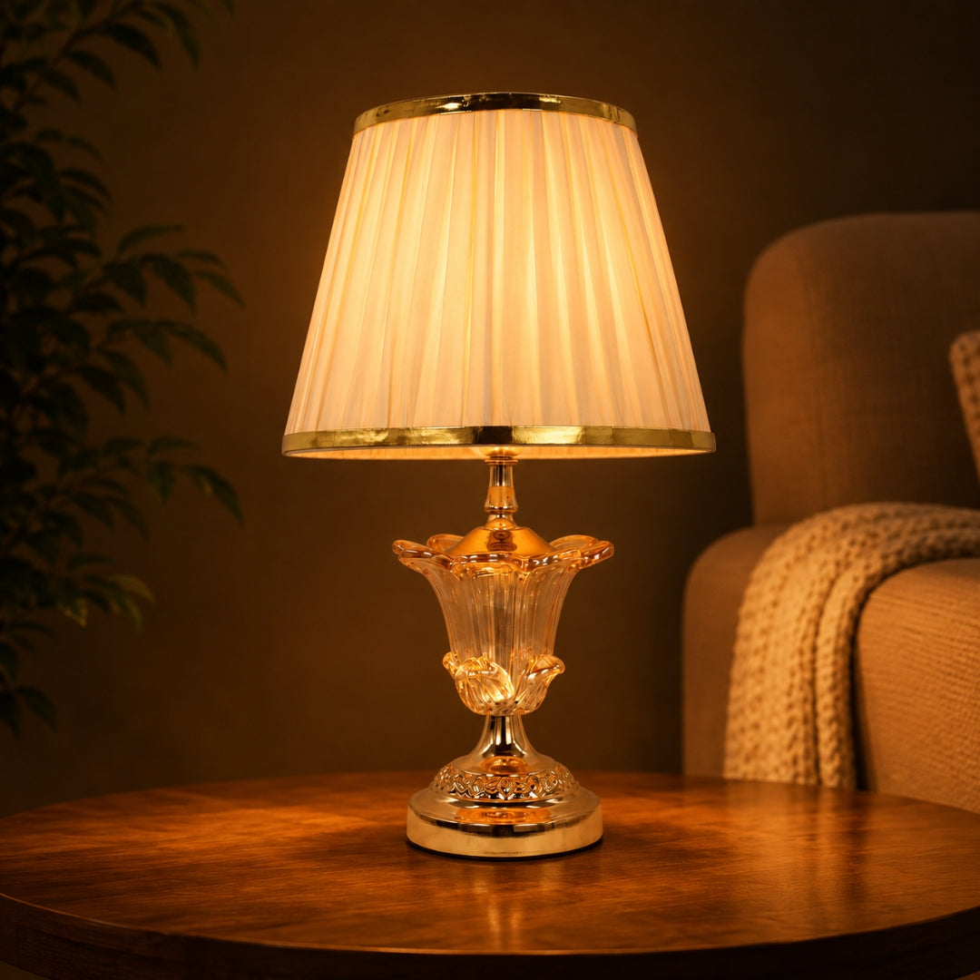 Elare Luxury Crystal Table Lamp with Beige Fabric Shade