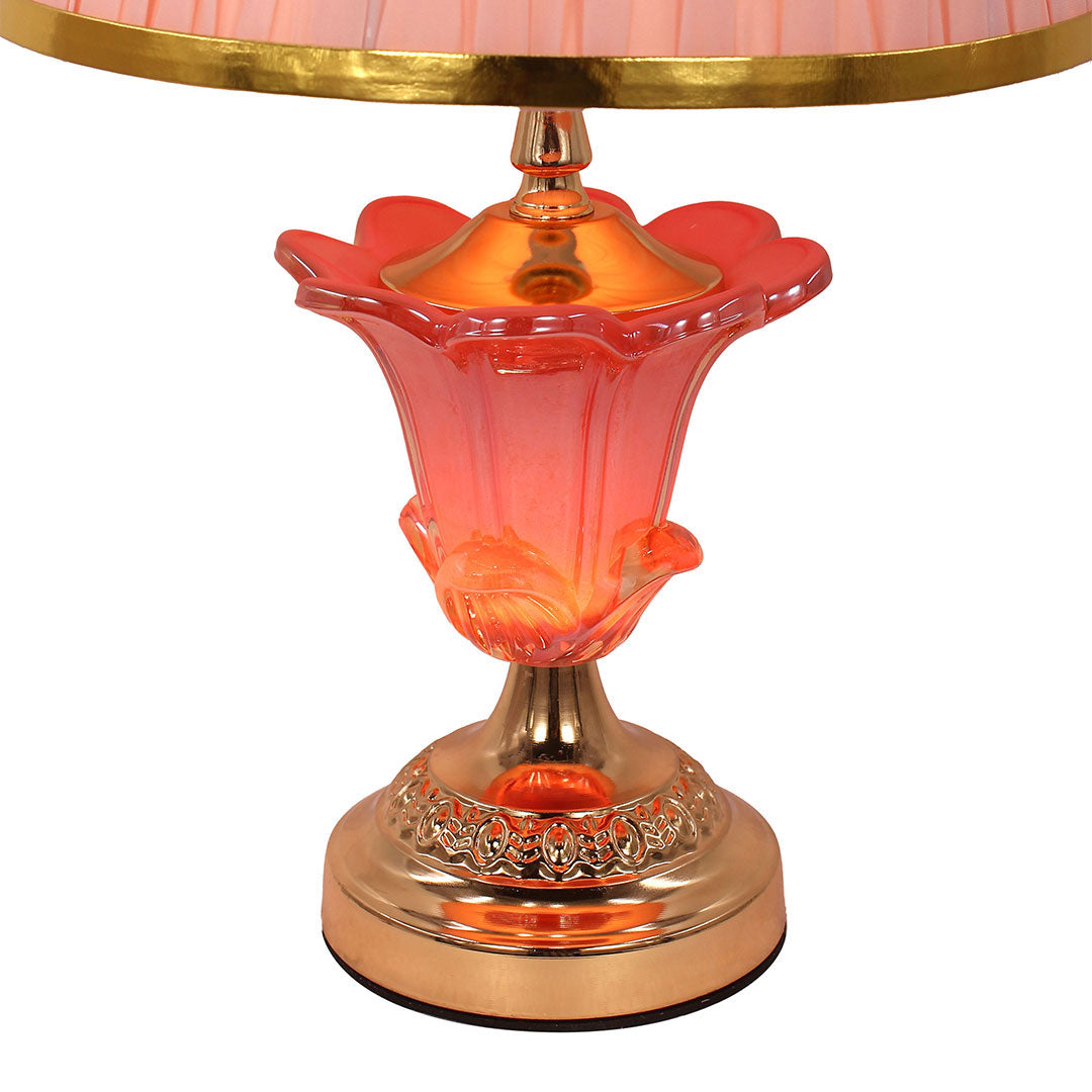 Elare Pink Crystal Table Lamp with Pleated Fabric Shade