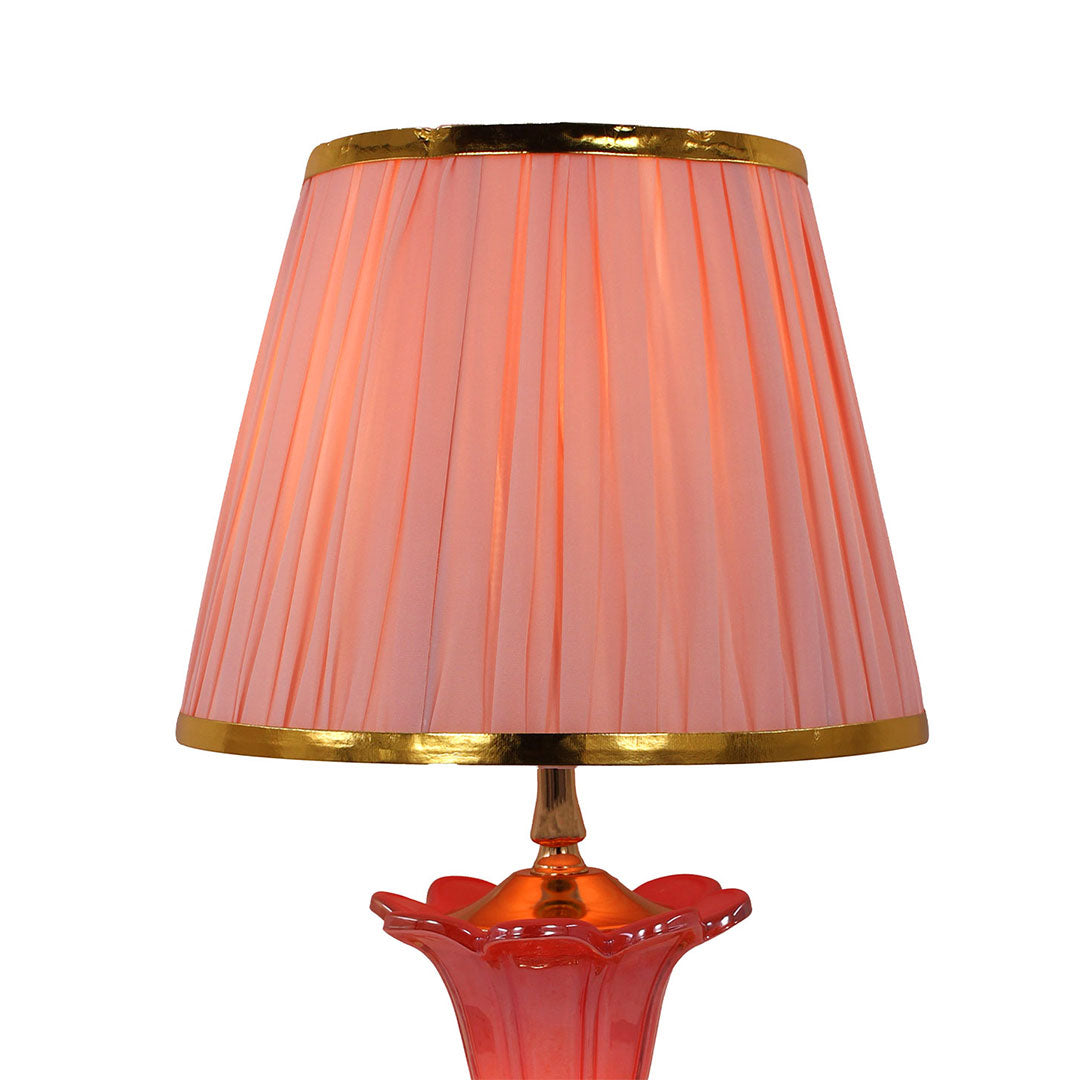 Elare Pink Crystal Table Lamp with Pleated Fabric Shade