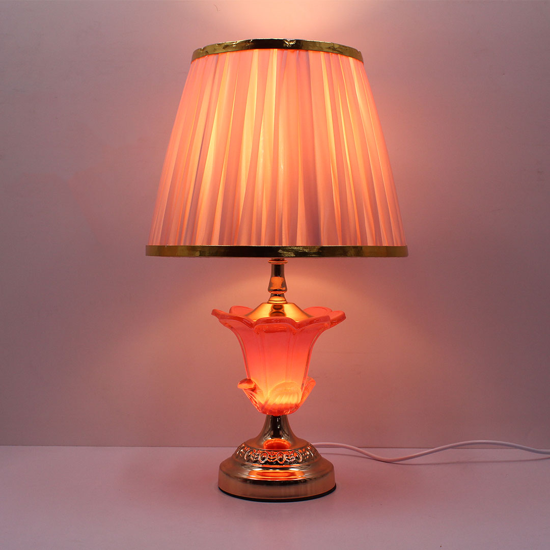 Elare Pink Crystal Table Lamp with Pleated Fabric Shade