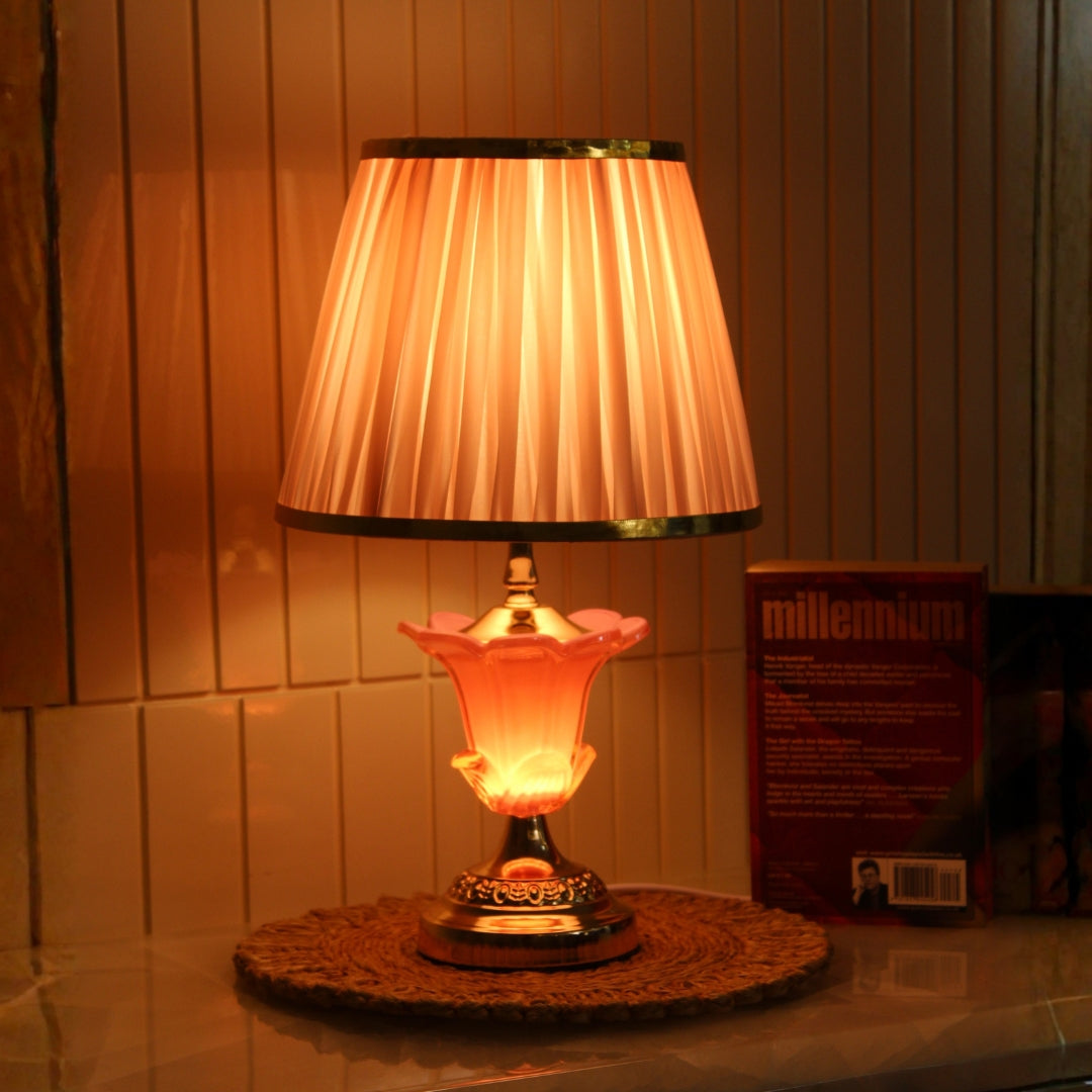 Elare Pink Crystal Table Lamp with Pleated Fabric Shade