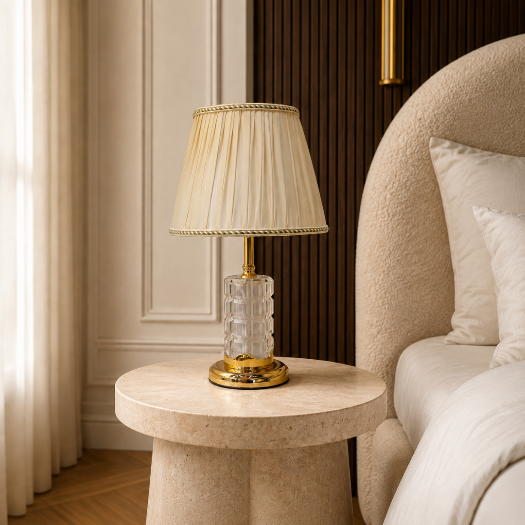 Crystal Glass Table Lamp with Fabric Shade