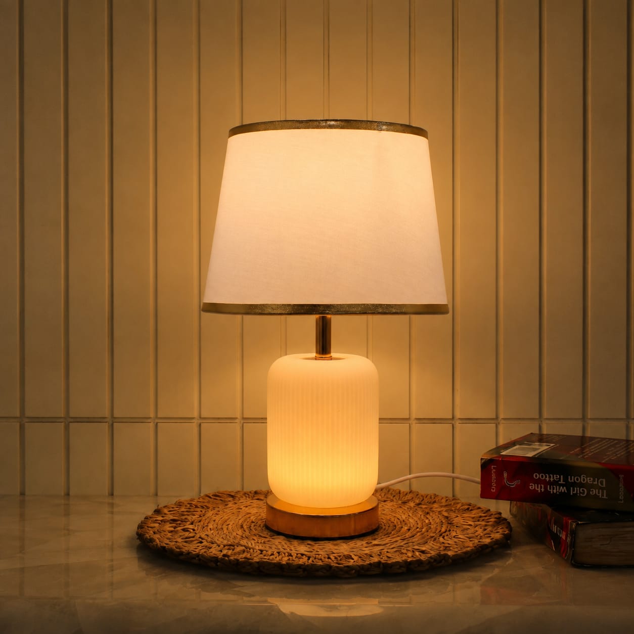 Elare Modern White Plastic Table Lamp with Fabric Shade