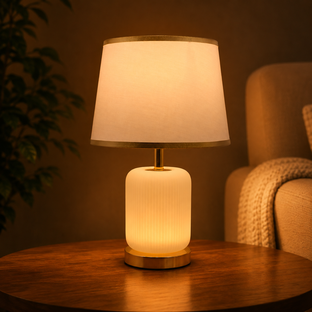 Elare Modern White Plastic Table Lamp with Fabric Shade