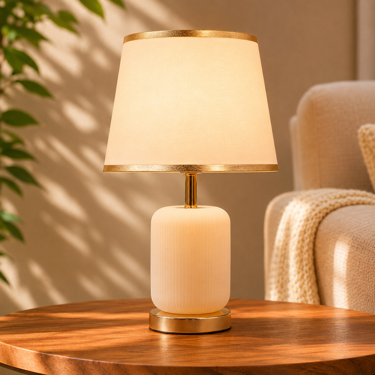 Elare Modern White Plastic Table Lamp with Fabric Shade