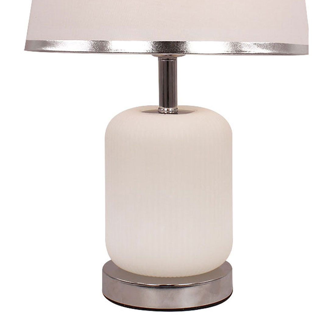 Elare Modern White Ribbed Table Lamp with Grey Fabric Shade
