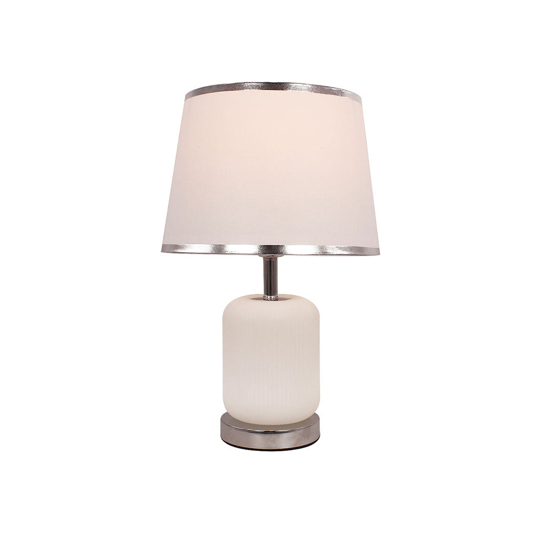 Elare Modern White Ribbed Table Lamp with Grey Fabric Shade