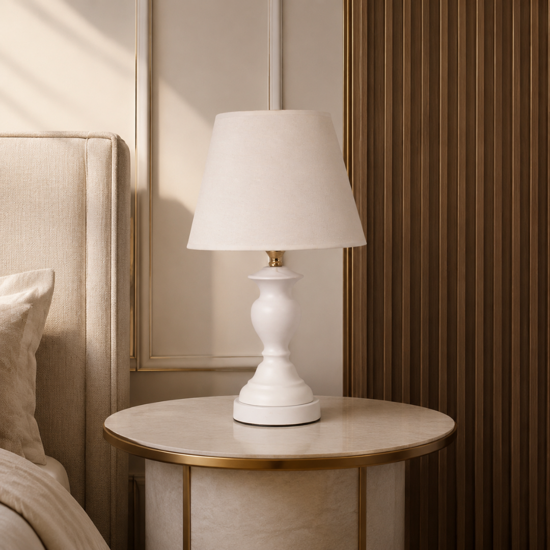 Elare Classic White Decorative Table Lamp with Fabric Shade