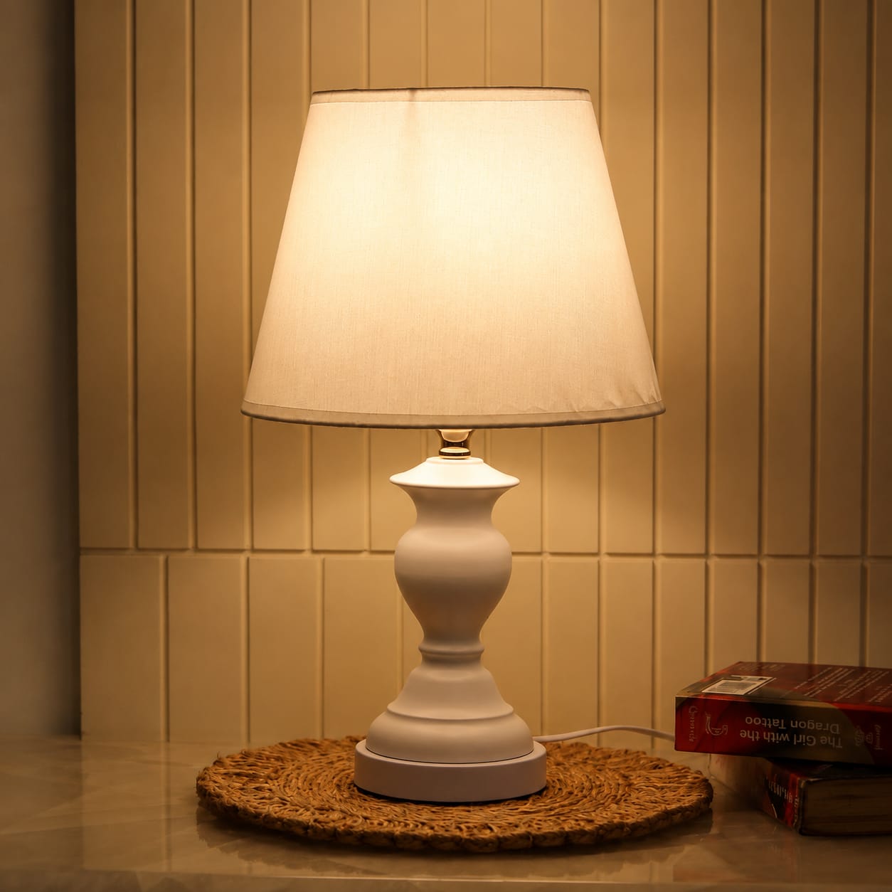 Elare Classic White Decorative Table Lamp with Fabric Shade