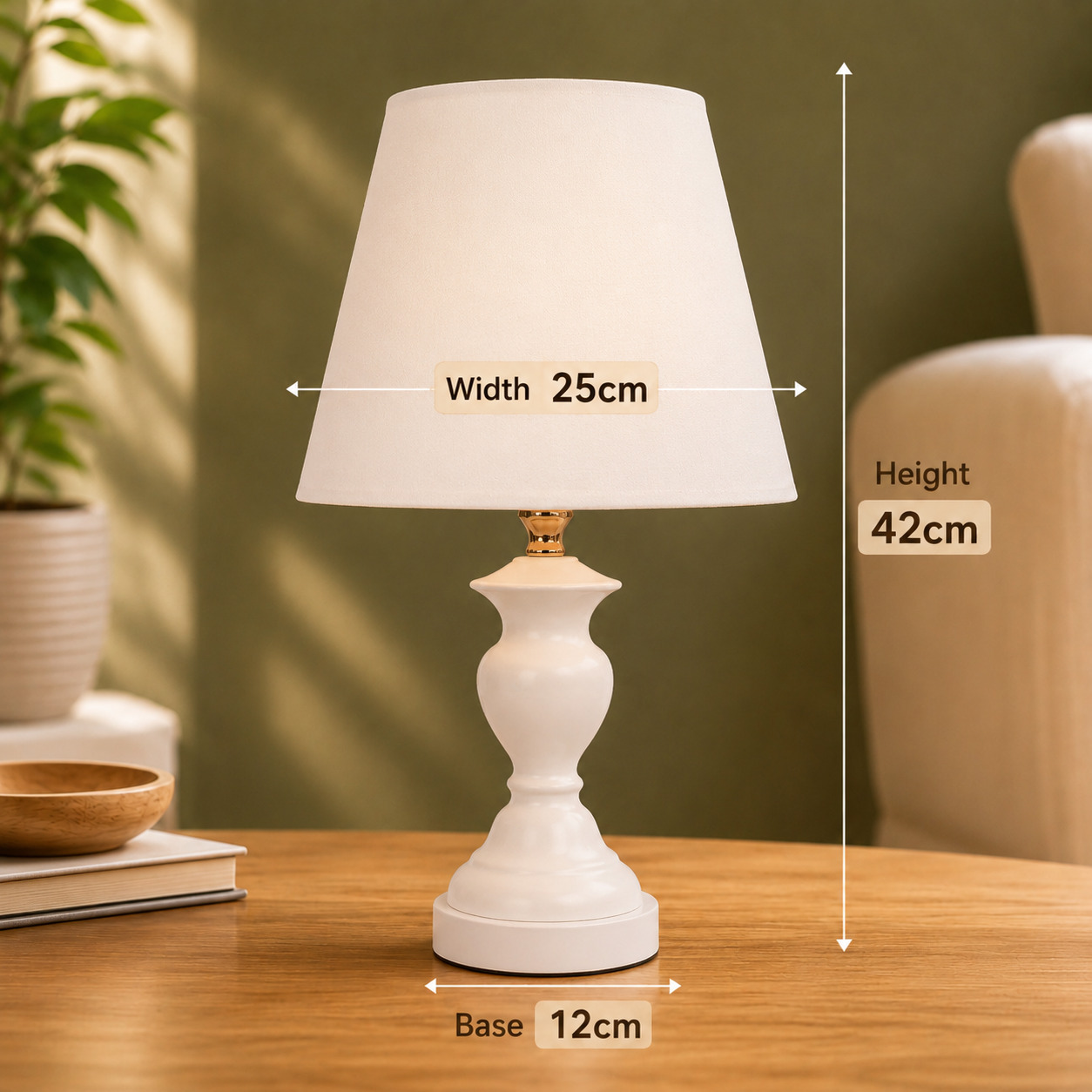 Elare Classic White Decorative Table Lamp with Fabric Shade