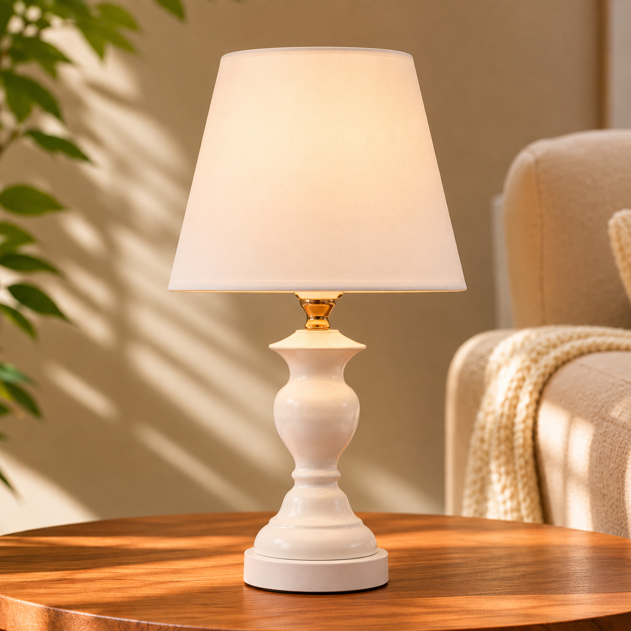 Elare Classic White Decorative Table Lamp with Fabric Shade
