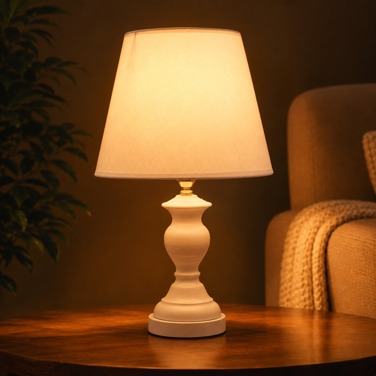 Elare Classic White Decorative Table Lamp with Fabric Shade