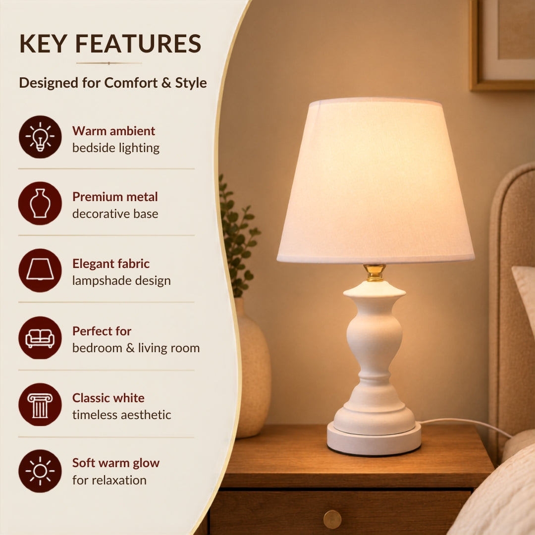 Elare Classic White Decorative Table Lamp with Fabric Shade