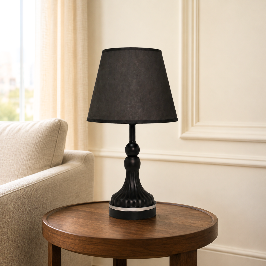 Elare Modern Black Decorative Table Lamp with Black Fabric Shade