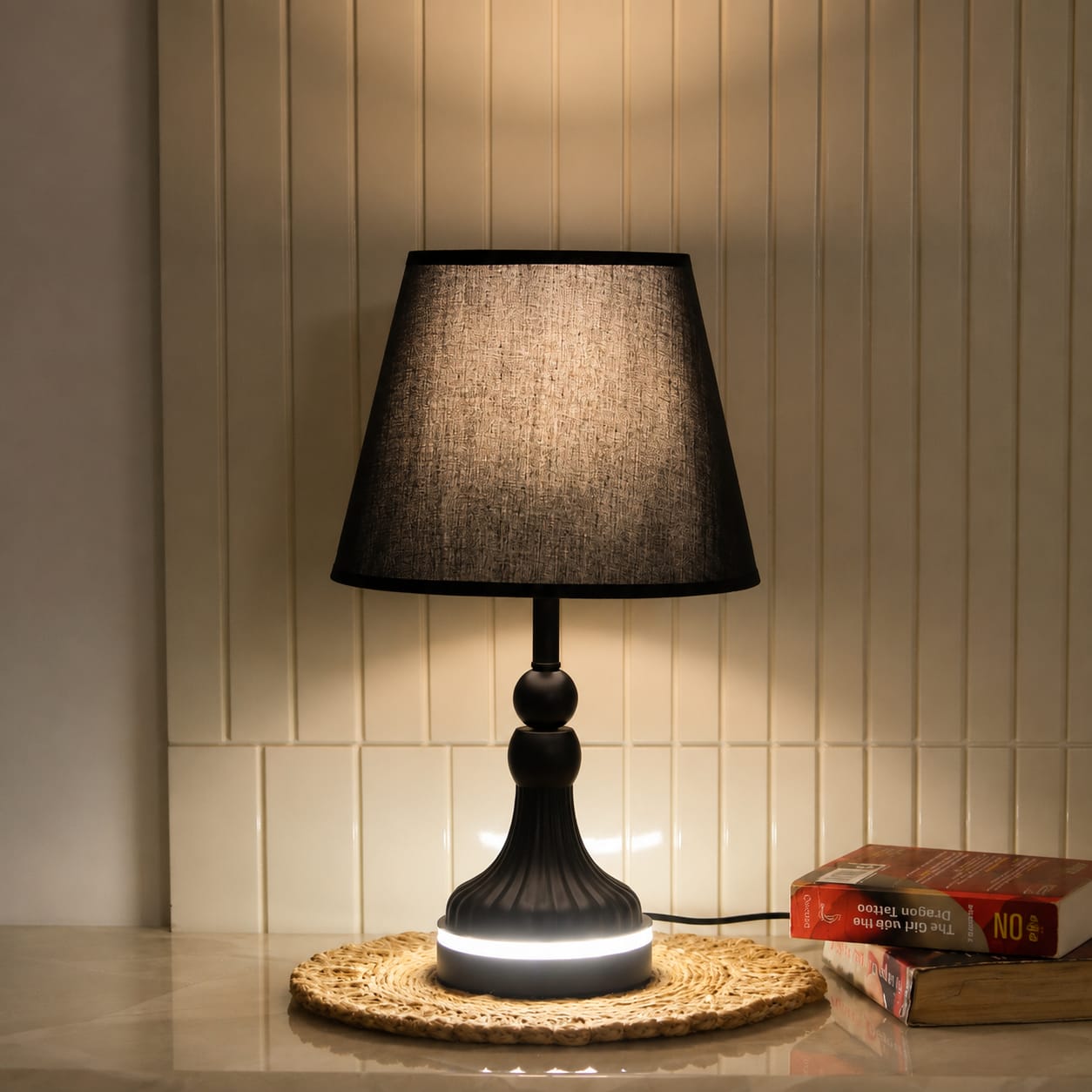 Elare Modern Black Decorative Table Lamp with Black Fabric Shade