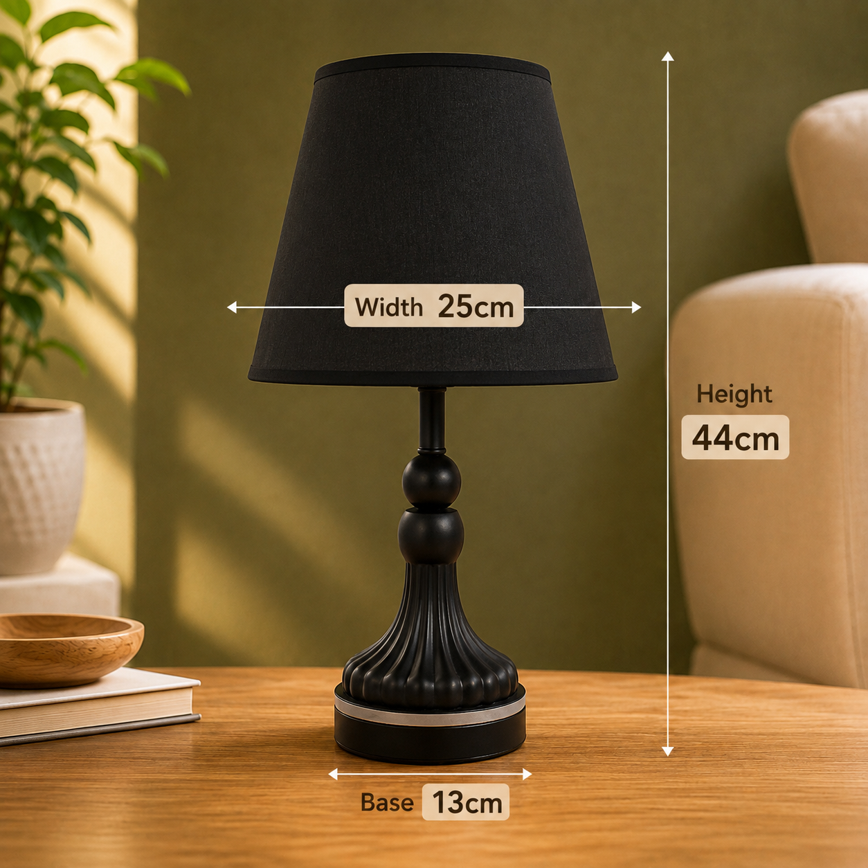 Elare Modern Black Decorative Table Lamp with Black Fabric Shade