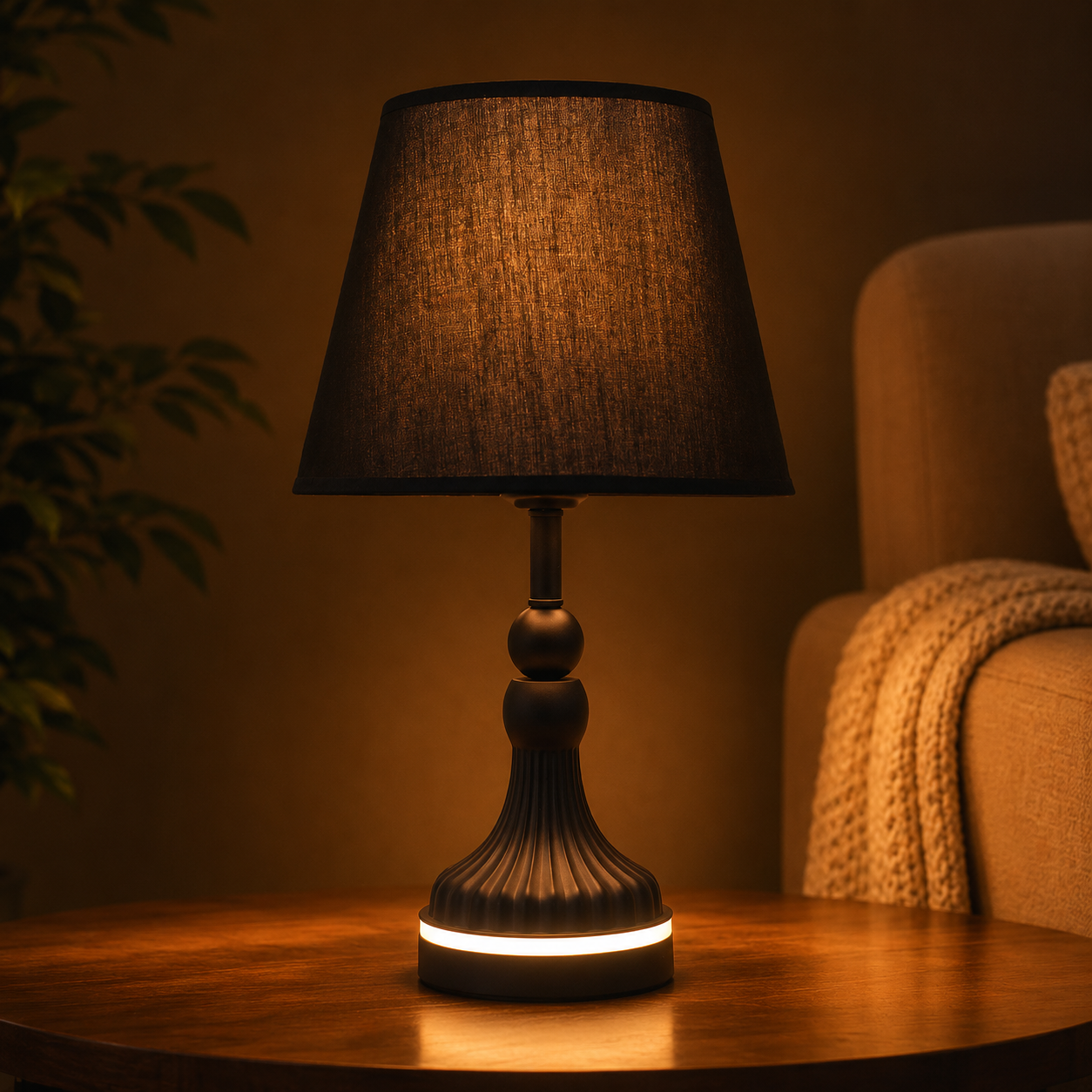 Elare Modern Black Decorative Table Lamp with Black Fabric Shade