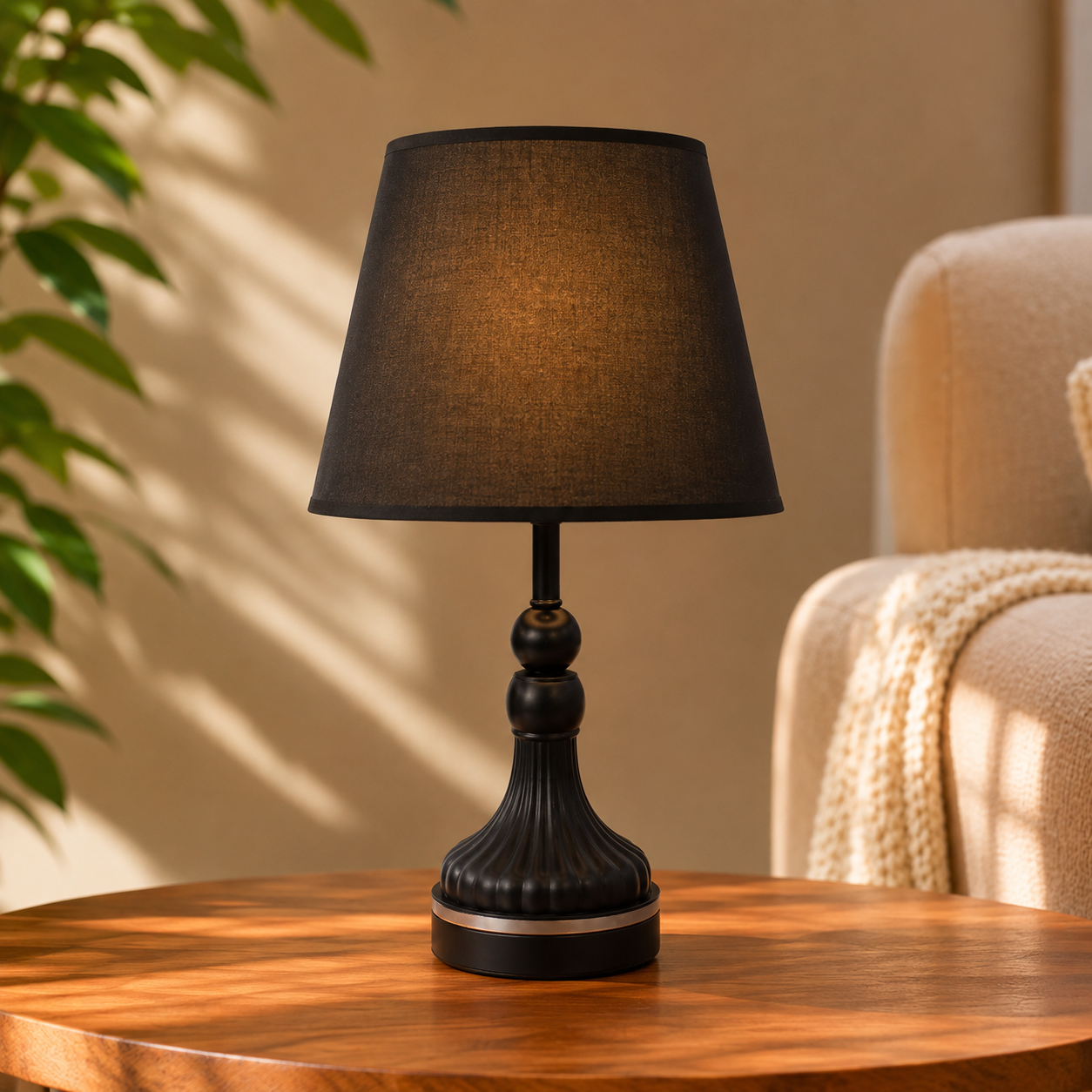 Elare Modern Black Decorative Table Lamp with Black Fabric Shade