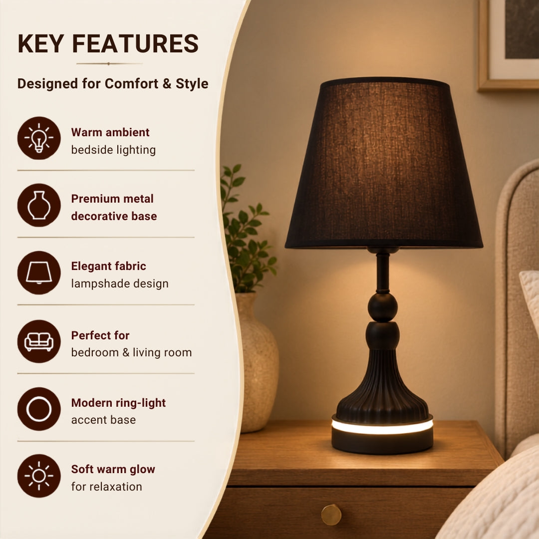 Elare Modern Black Decorative Table Lamp with Black Fabric Shade