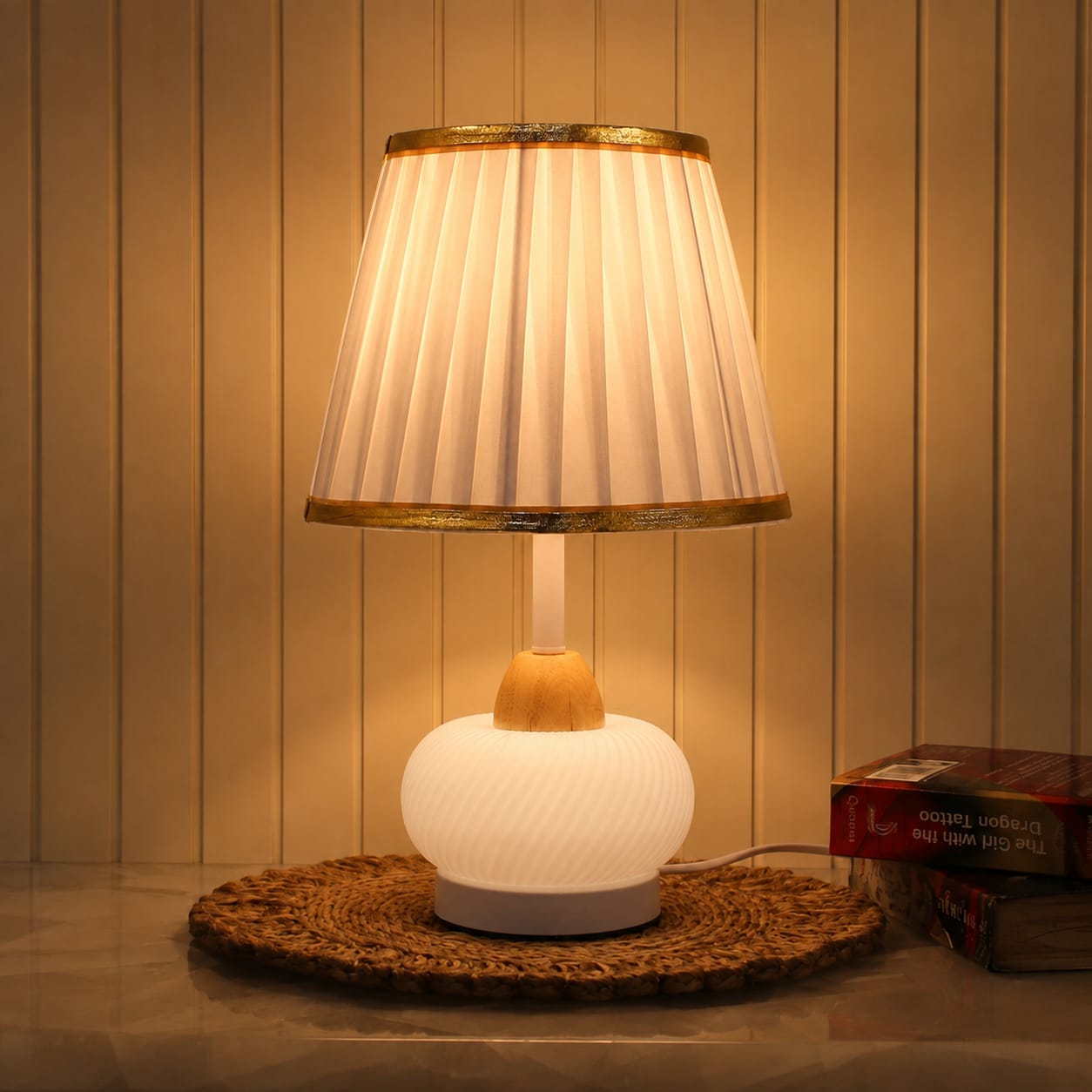 Elare Modern White Decorative Table Lamp with Pleated Fabric Shade