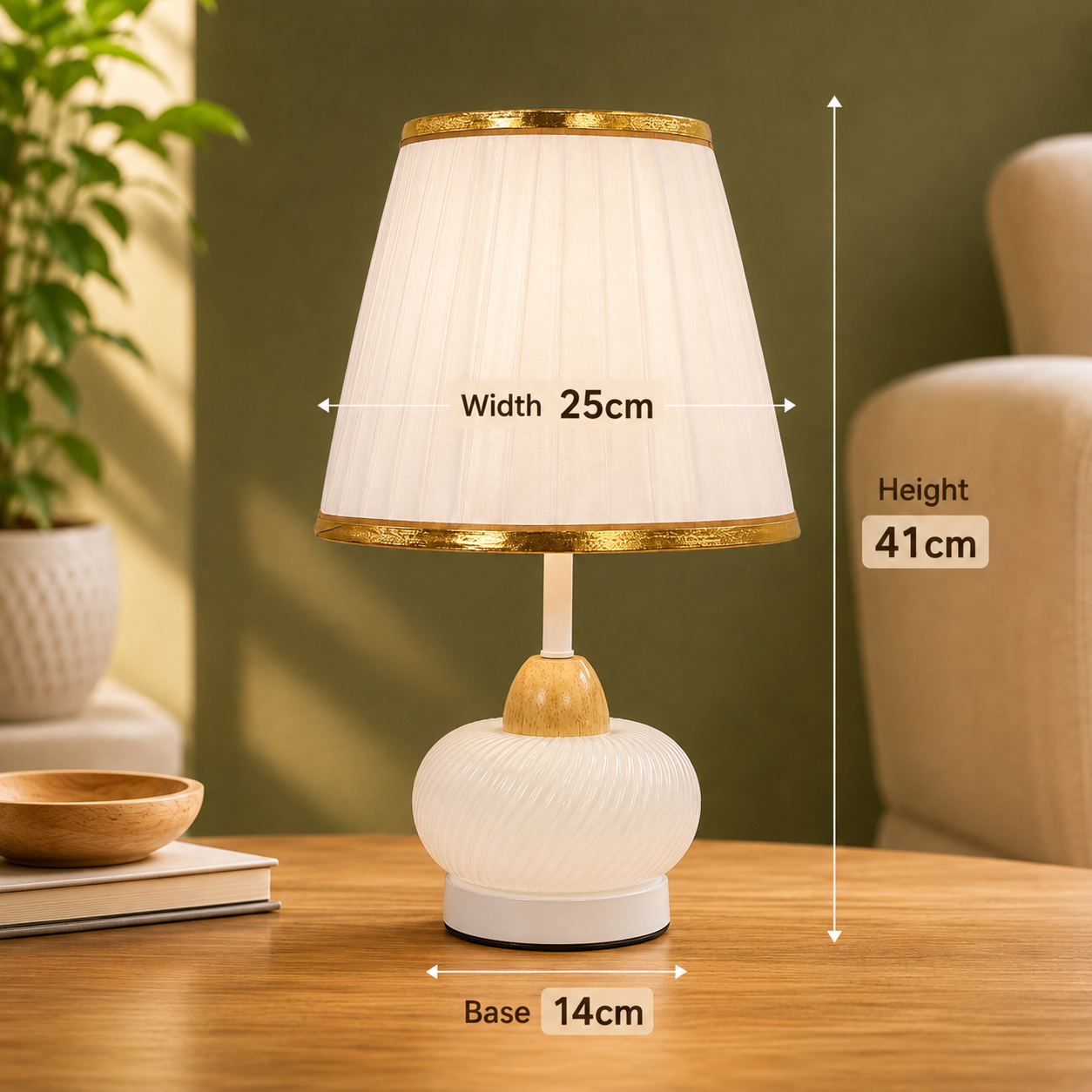 Elare Modern White Decorative Table Lamp with Pleated Fabric Shade