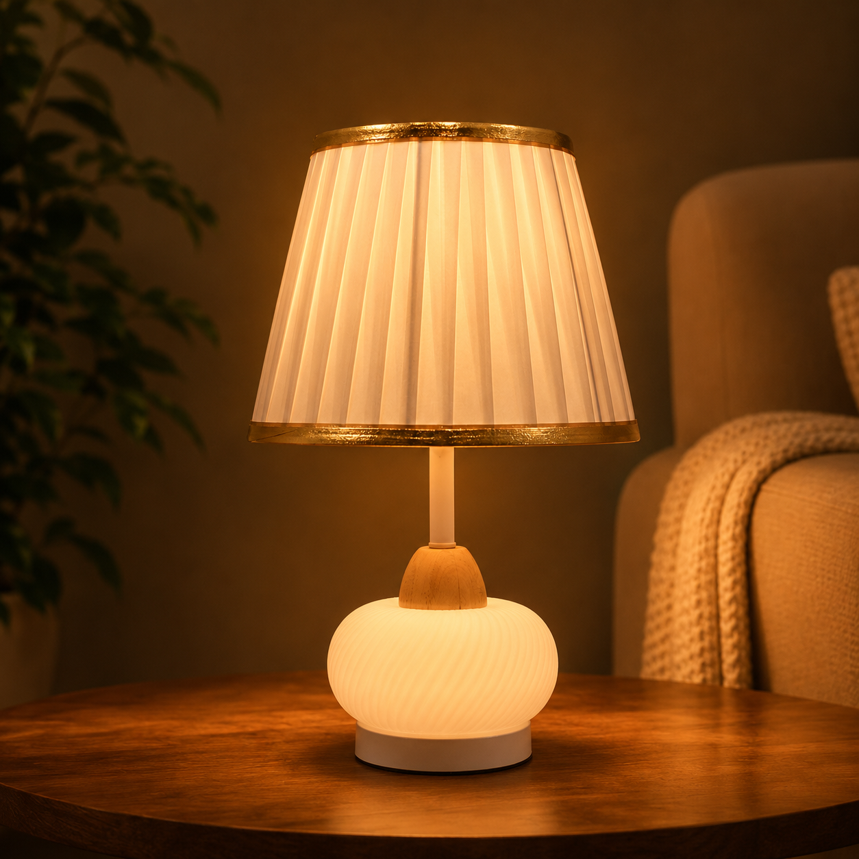 Elare Modern White Decorative Table Lamp with Pleated Fabric Shade