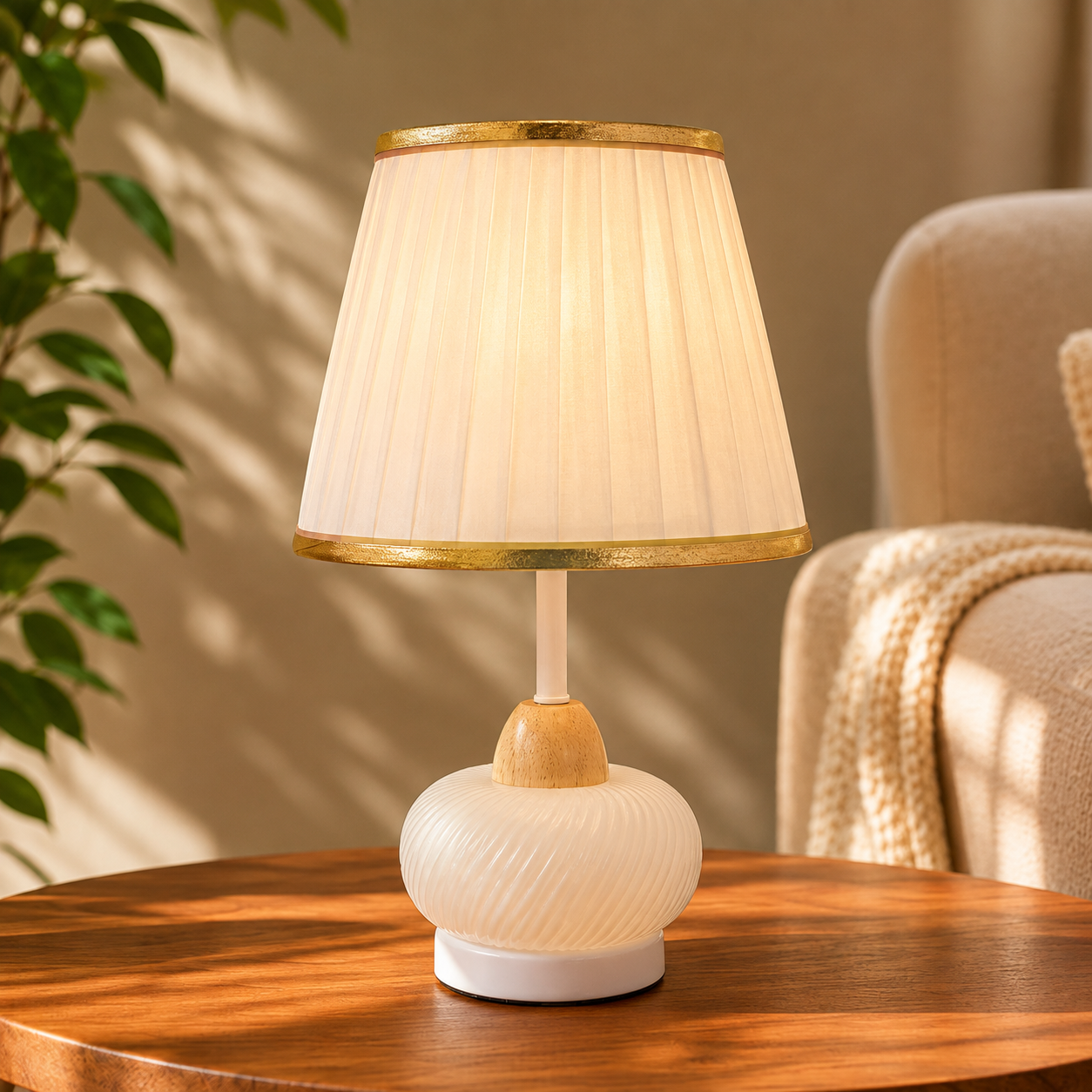 Elare Modern White Decorative Table Lamp with Pleated Fabric Shade