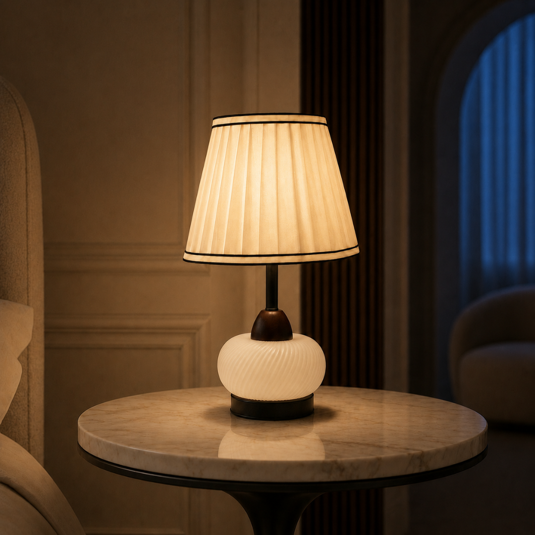 Brown & White Dual-Light Table Lamp with Bulb