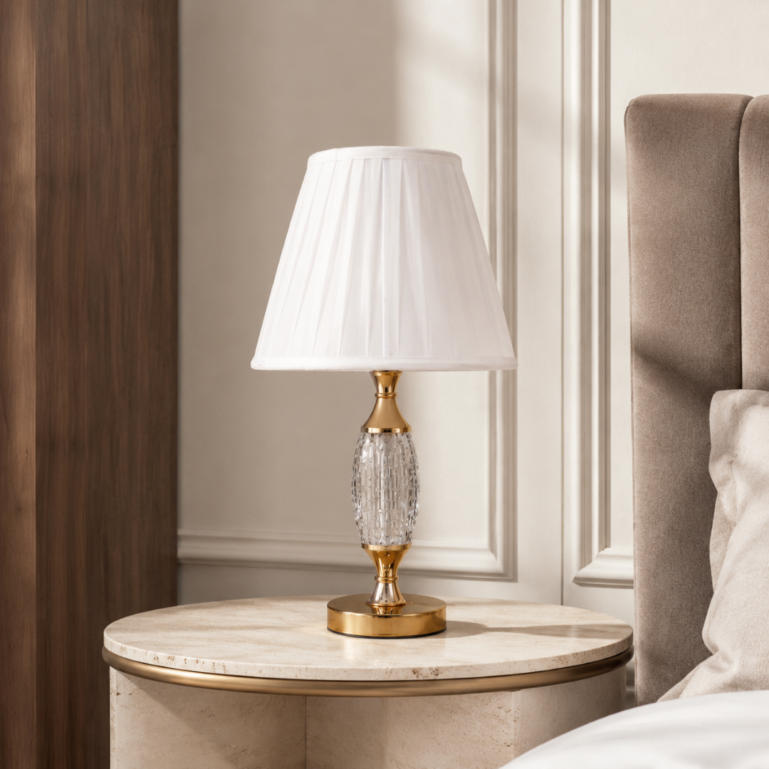 Elare Luxury Crystal Table Lamp with Pleated Fabric Shade