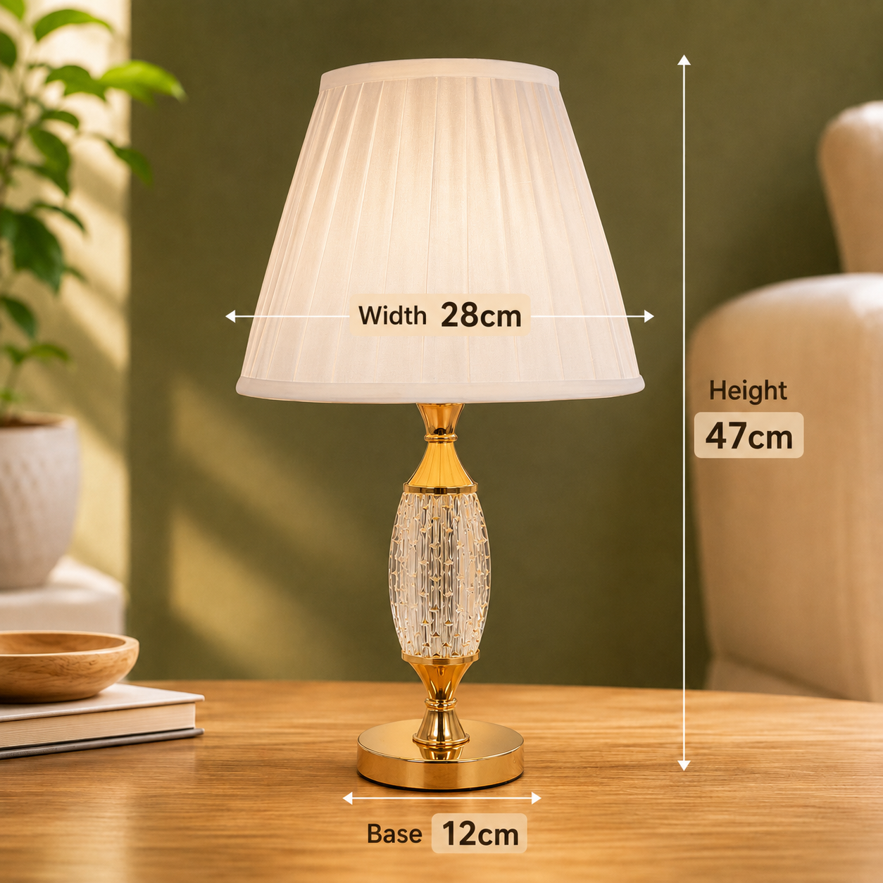 Elare Luxury Crystal Table Lamp with Pleated Fabric Shade