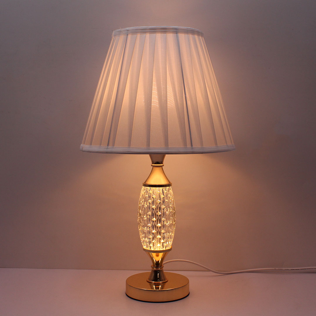 Elare Luxury Crystal Table Lamp with Pleated Fabric Shade