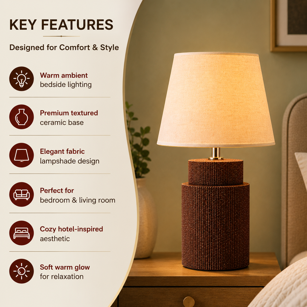 Lunara Glow Luxury Bedside Table Lamp