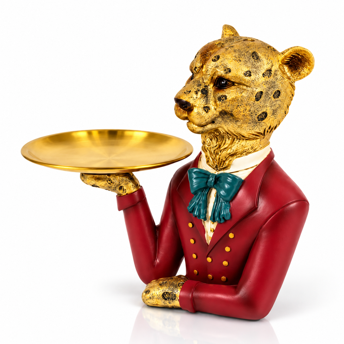 Golden Leopard Decorative Tray Showpiece – Red