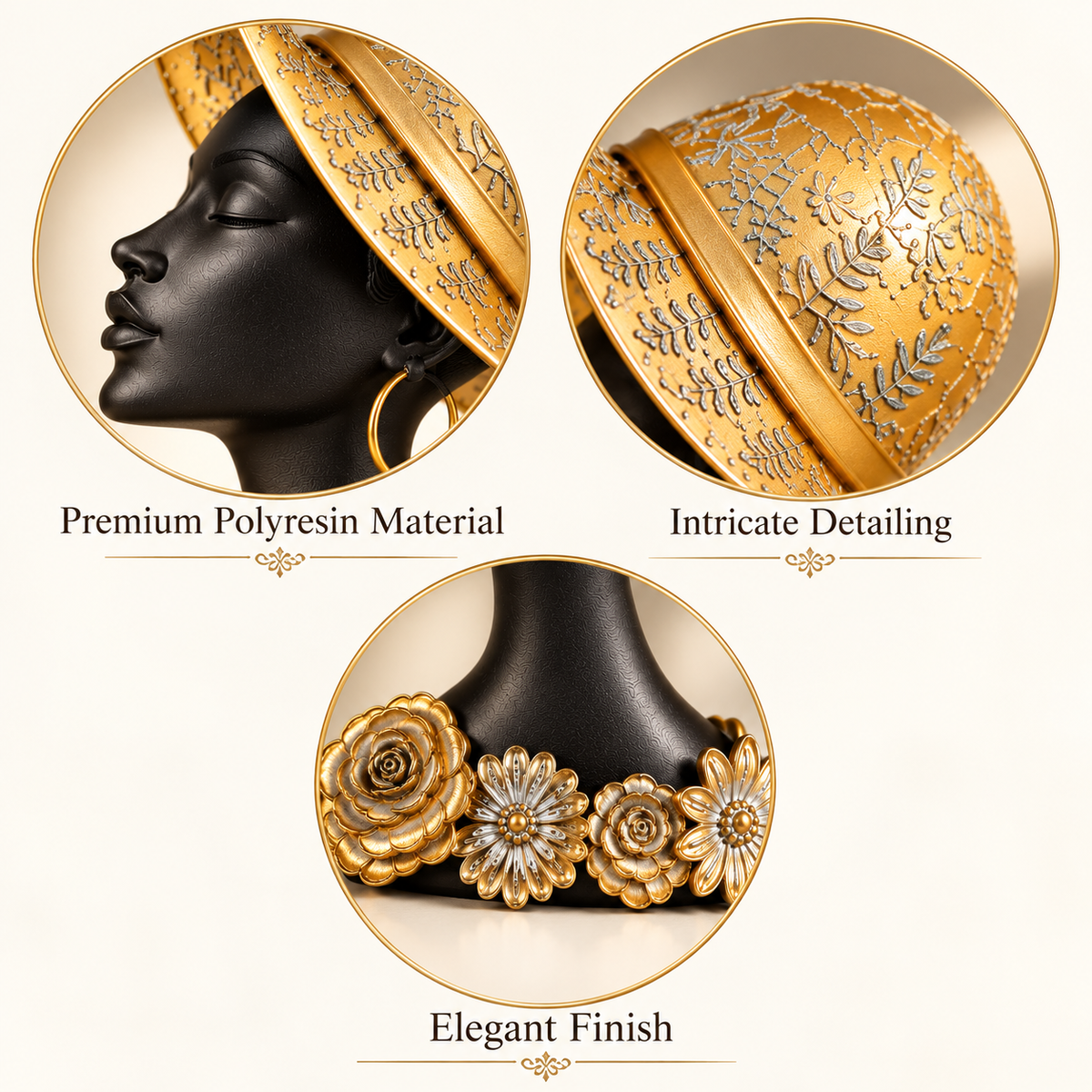 African Lady Showpiece with Golden Hat 28 cm Long