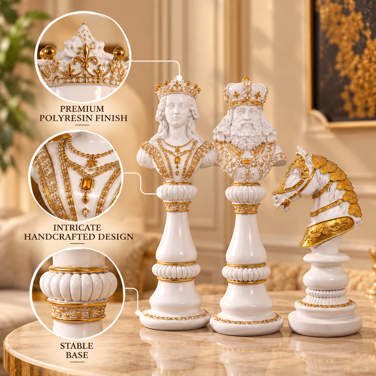 Luxury Chess Bust Sculpture Set Tabletop Organizer Set