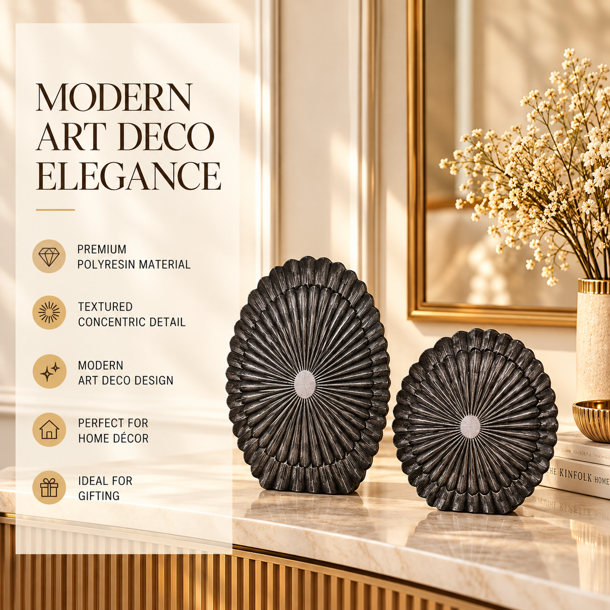 Sunburst Textured Polyresin Decorative Sculptures