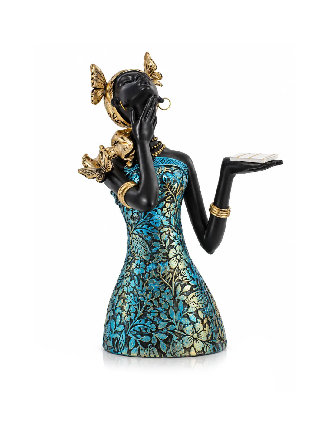 Elegant African Lady Tray Sculpture
