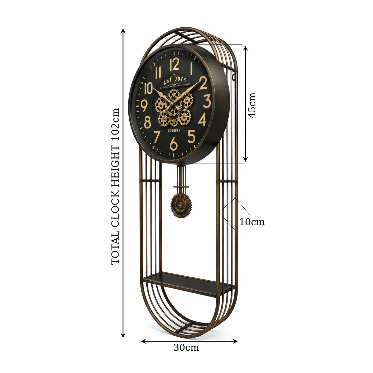 Vintage Gear Pendulum Wall Clock with Metal Frame