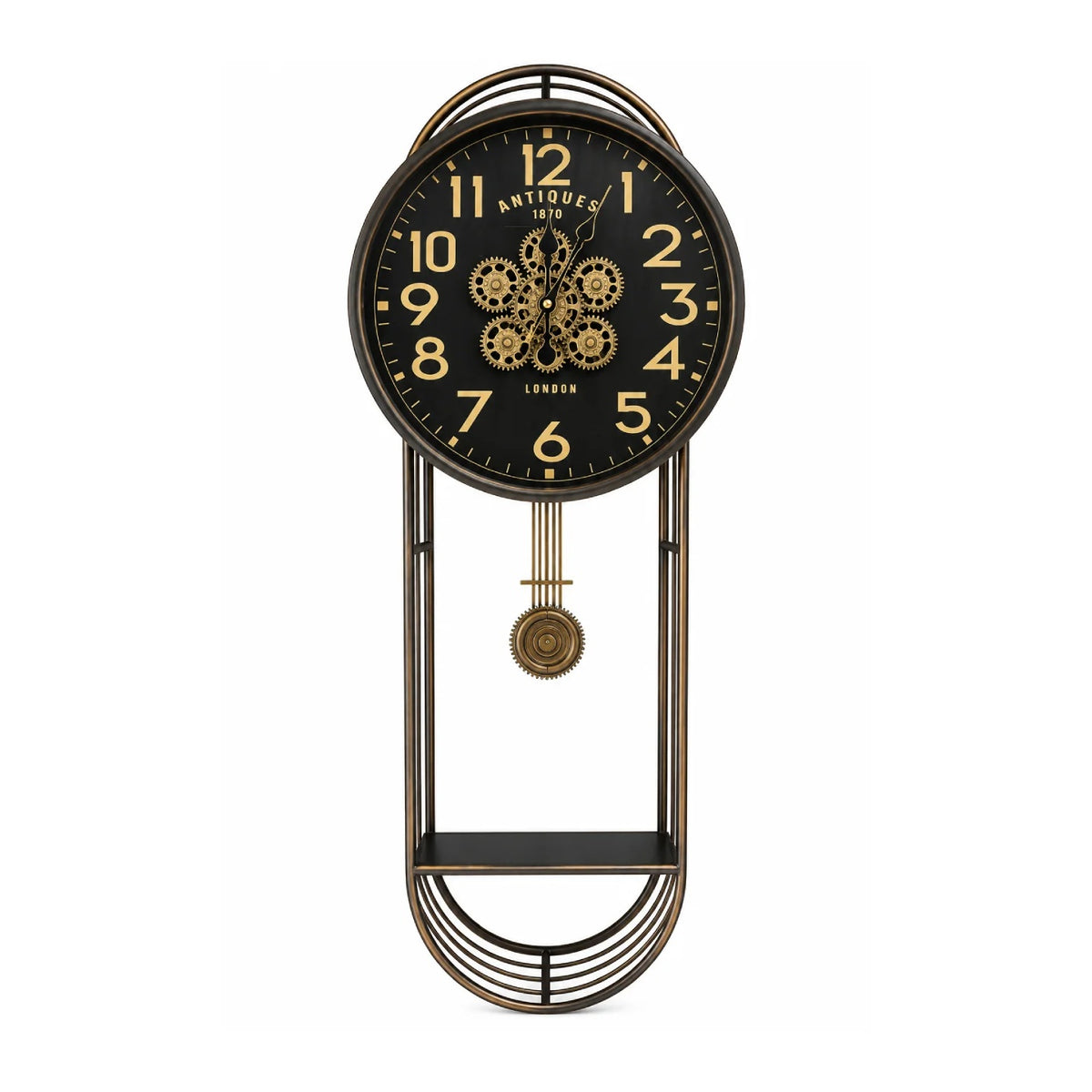 Vintage Gear Pendulum Wall Clock with Metal Frame