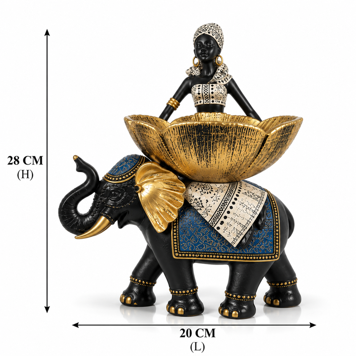 African Lady Elephant Showpiece with Golden Bowl