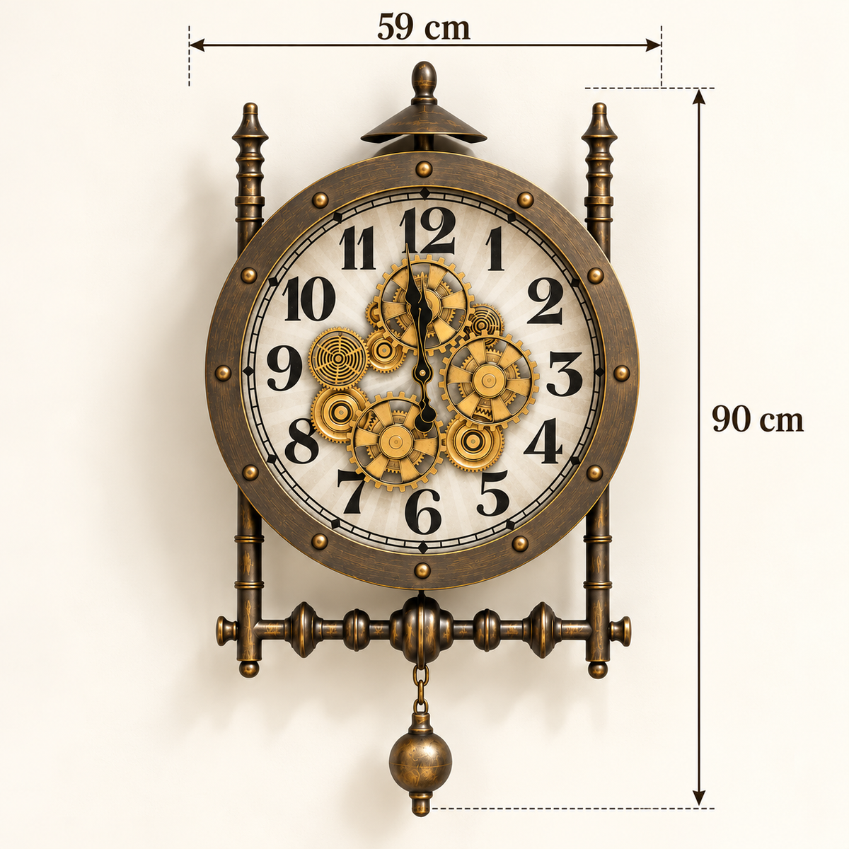Vintage Antique Gear Clock in Metal Body