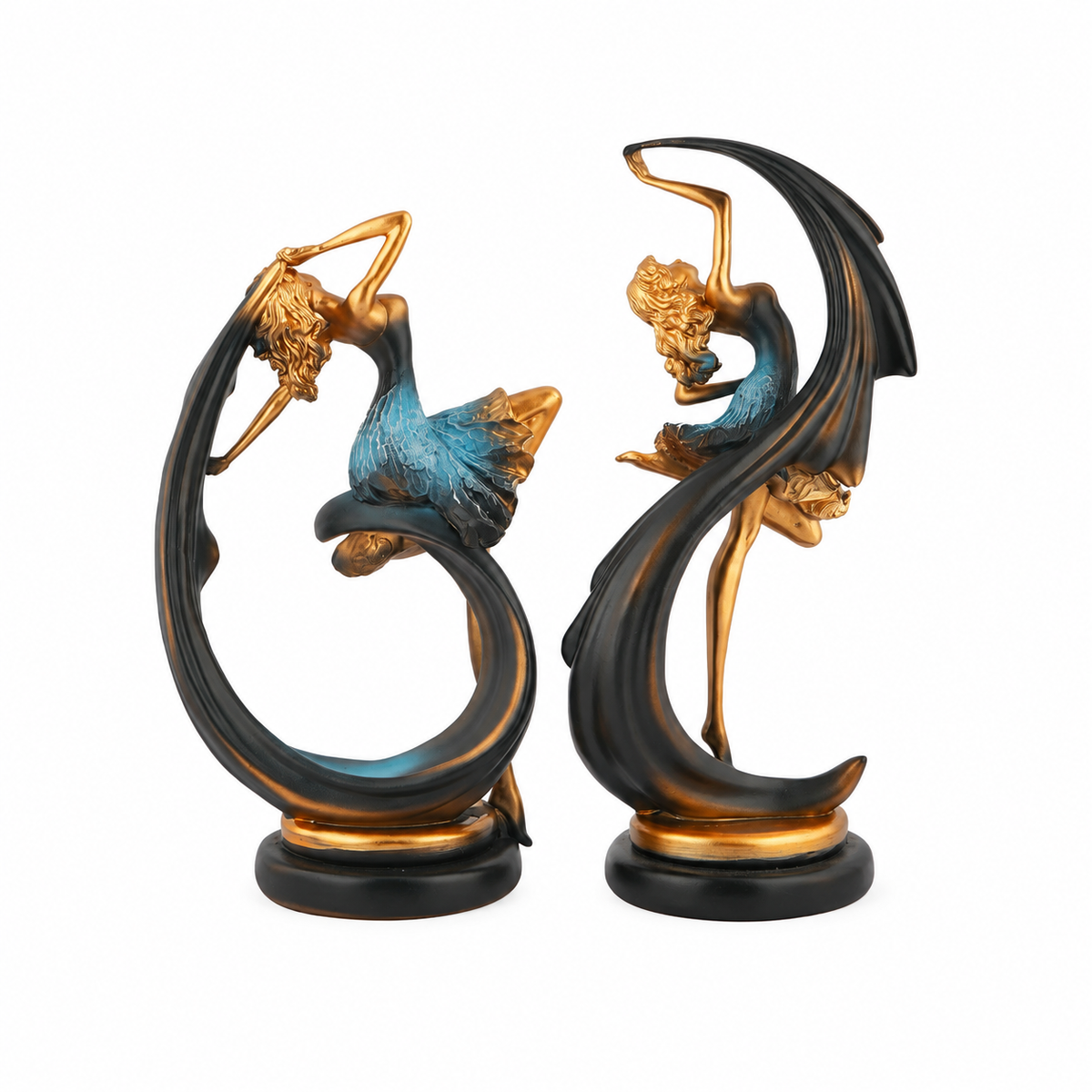 Elegant Dancing Ballerina Polyresin Showpieces in Blue and Gold