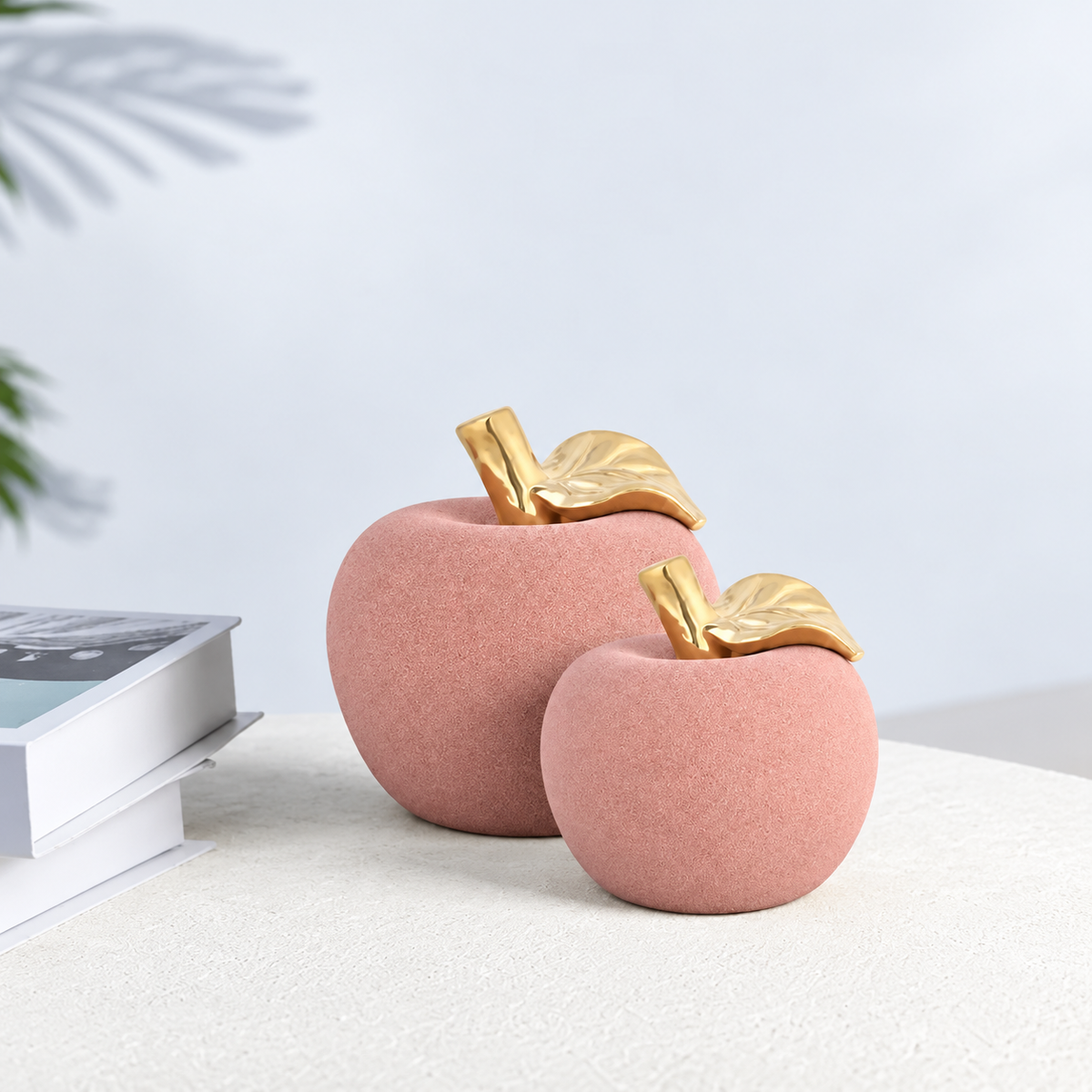 Golden Leaf Pink Luxe Apple Sculpture Made with Ceramic