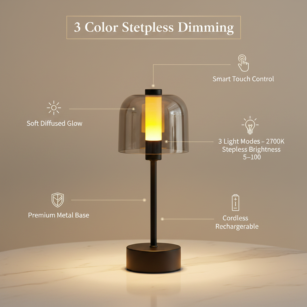 Luma Touch Cordless Dimmable Glass Table Lamp
