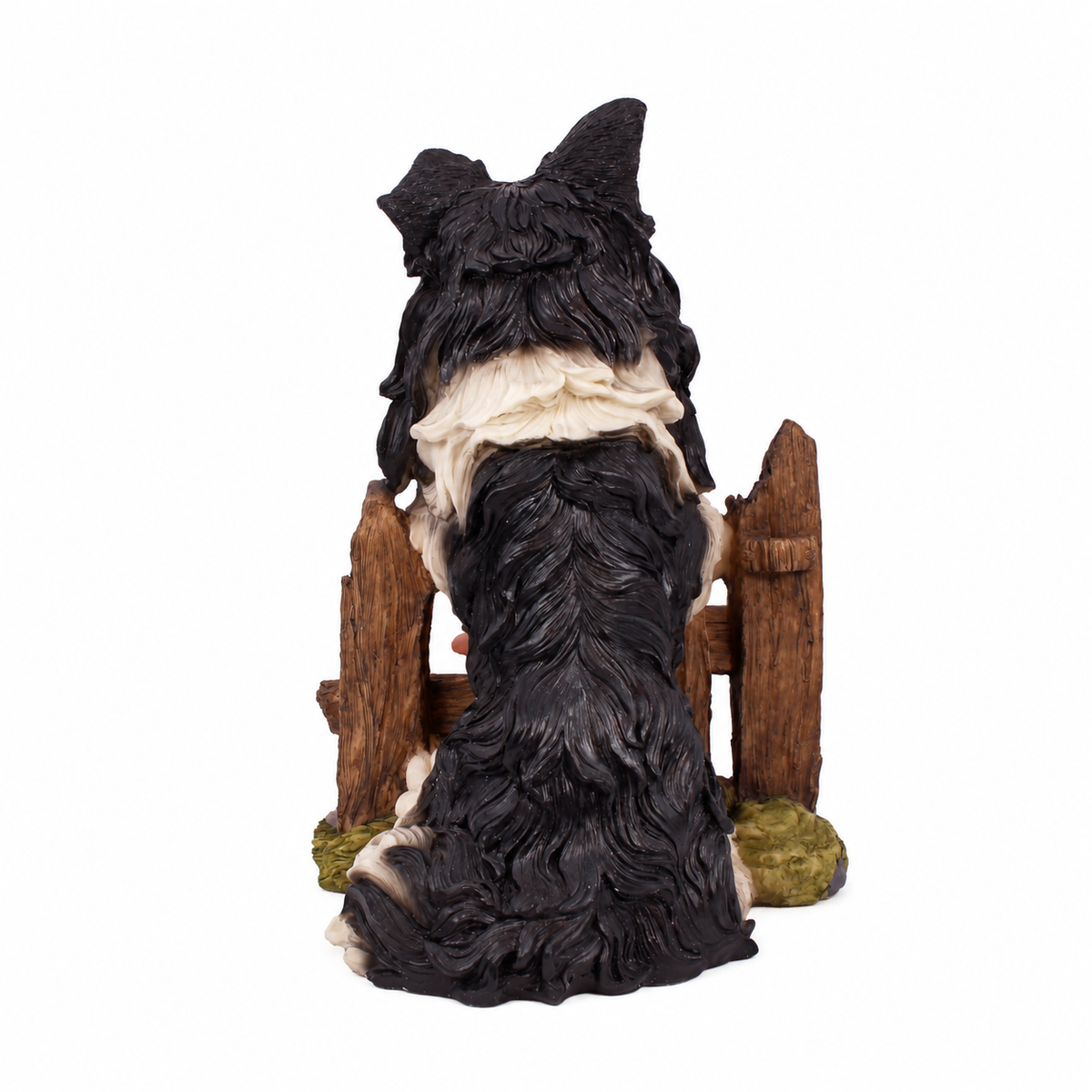 Charming Border Collie Garden Sculpture with Floral Fence & Hanging Lantern