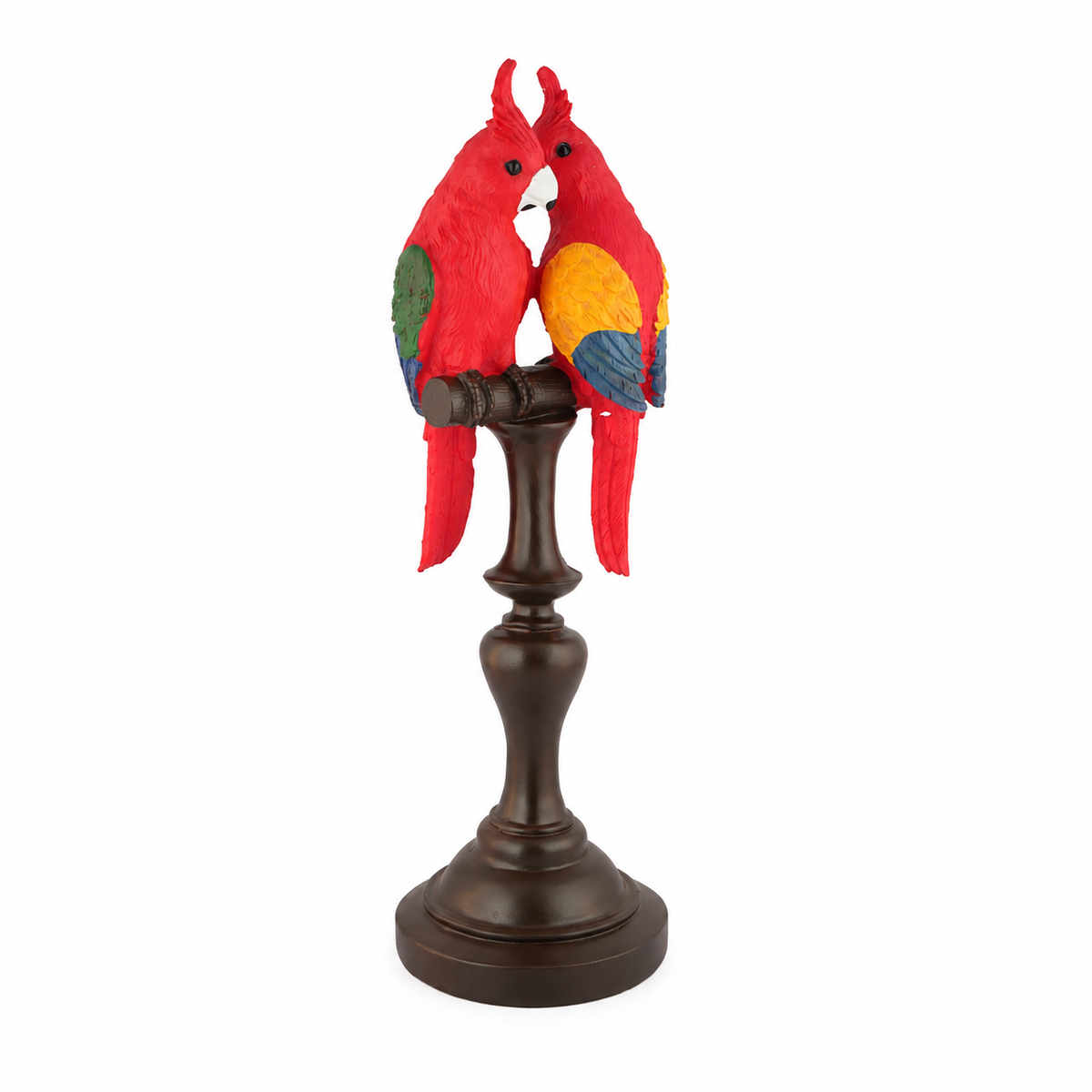 Vibrant Red Macaw Couple on Classic Pedestal